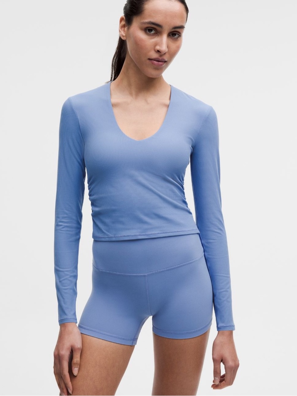 lululemon athletica Light Blue Long Sleeve V-Neck Ribbed Top